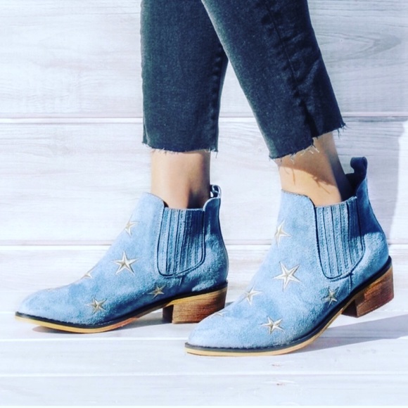 Size 6 Last Pair⚡️Stars Blue Suede Booties - Picture 1 of 7
